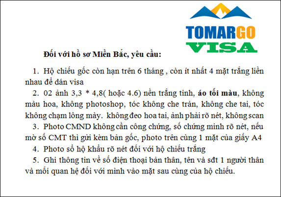 Hồ sơ xin cấp visa trung quốc miền Bắc 
